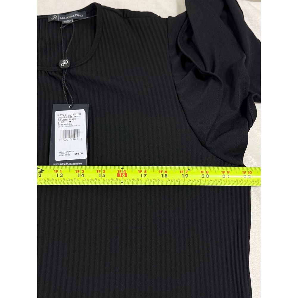 NWT Adrianna Papell Black Pleated Flutter Sleeve Blouse Top Women's M Career - Picture 6 of 10